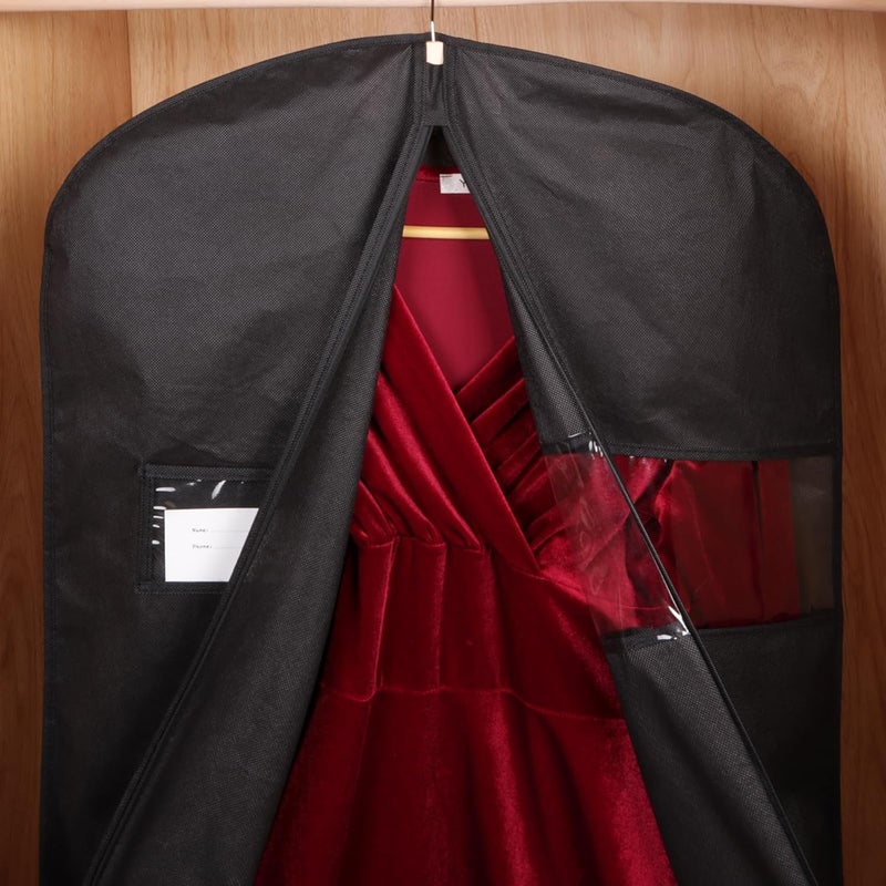KEEGH 60'' Dress Bags for Gowns Long (Set of 10), Garment Bags for Hanging Clothes, Dress Bags for Closet Storage, Clothes Cover for Hanging Coats Dresses with Clear Window and Label Pocket, Black - Image 4